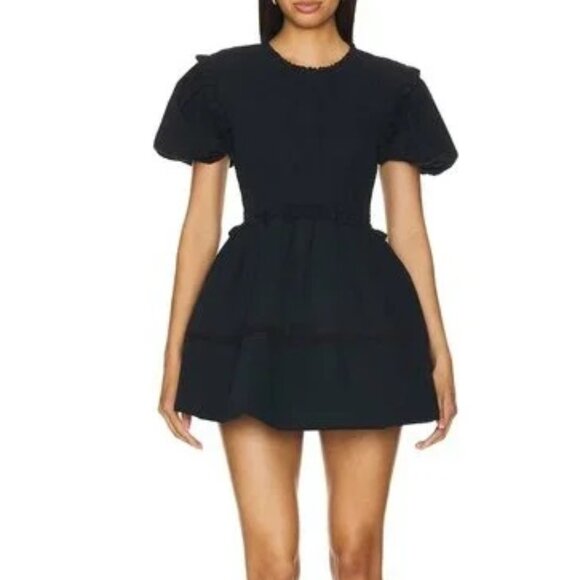 NWT FOR LOVE AND LEMONS SANDY SMOCKED COTTON BLACK MINI DRESS W/BUBBLE HEM SZ S - Picture 1 of 11